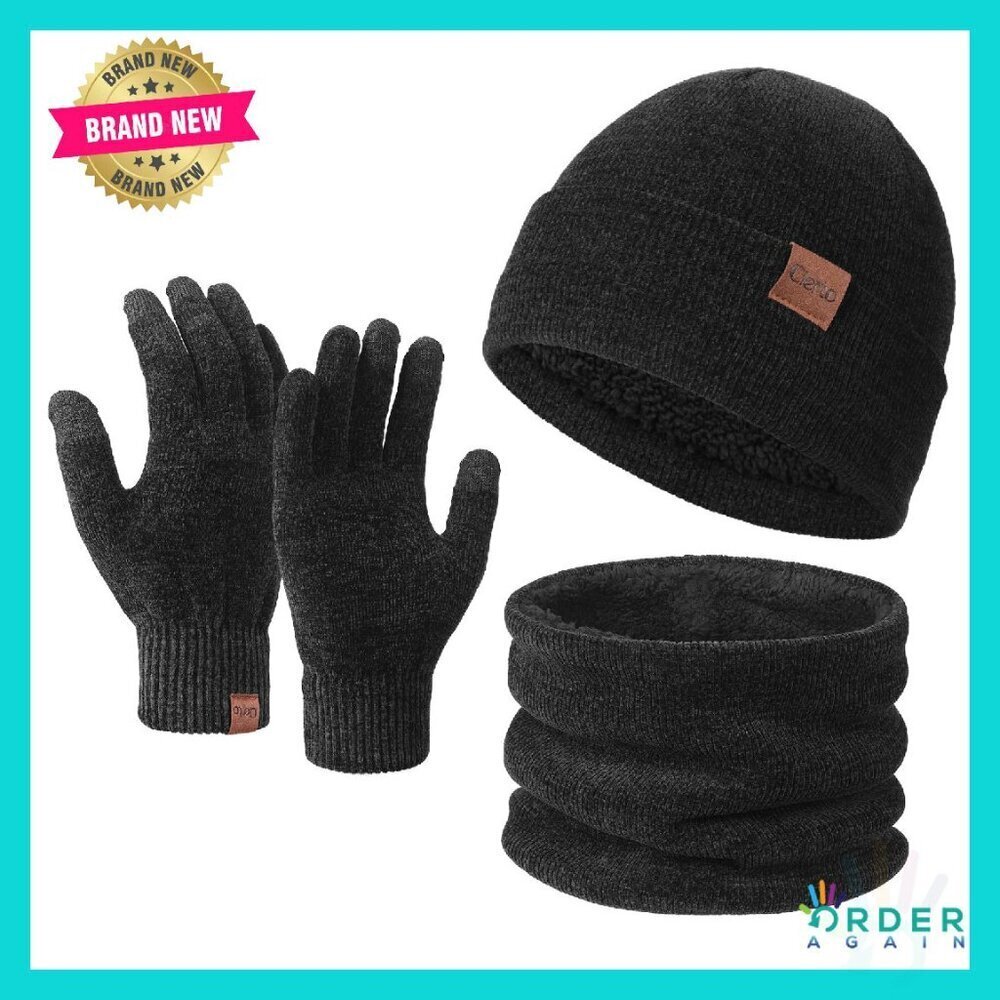 Winter Knit Beanie Scarf Gloves Set Unisex Touchscreen Cold Weather Essential